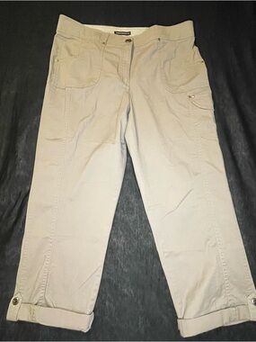 Counterparts Womens 12 Cargo Crop Pants Stretch Cotton Tan Khaki Capris Summer